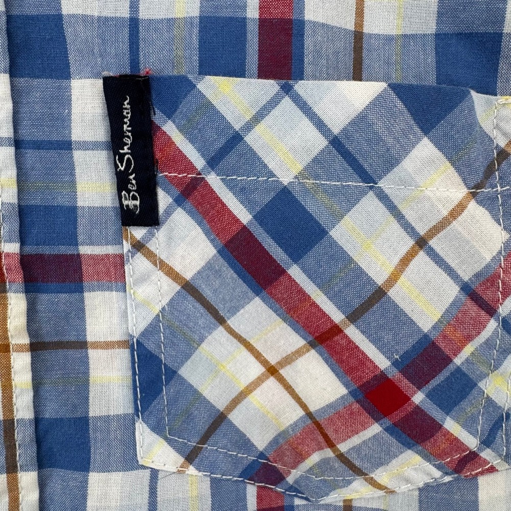 Ben Sherman Boys Blue Red Plaid Short Sleeve Button Down Shirt Size 6 - Picture 5 of 5